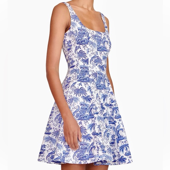 🌺🎉HP🎉🌺 NWT Staud Wells Mini Dress Blue Toile - Picture 7 of 16